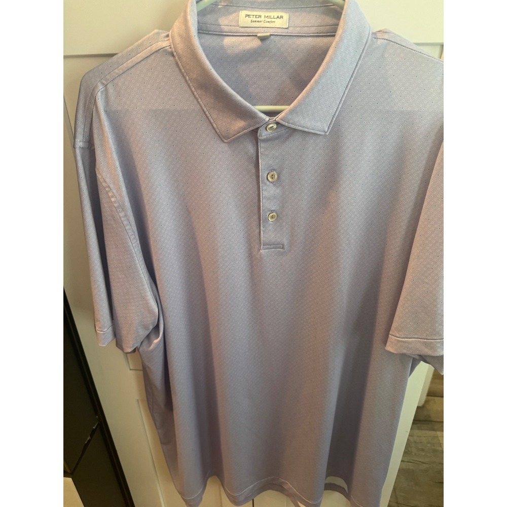 Peter Millar Summer Comfort Mens XL Polo Shirt Purple Geometric Performance Golf